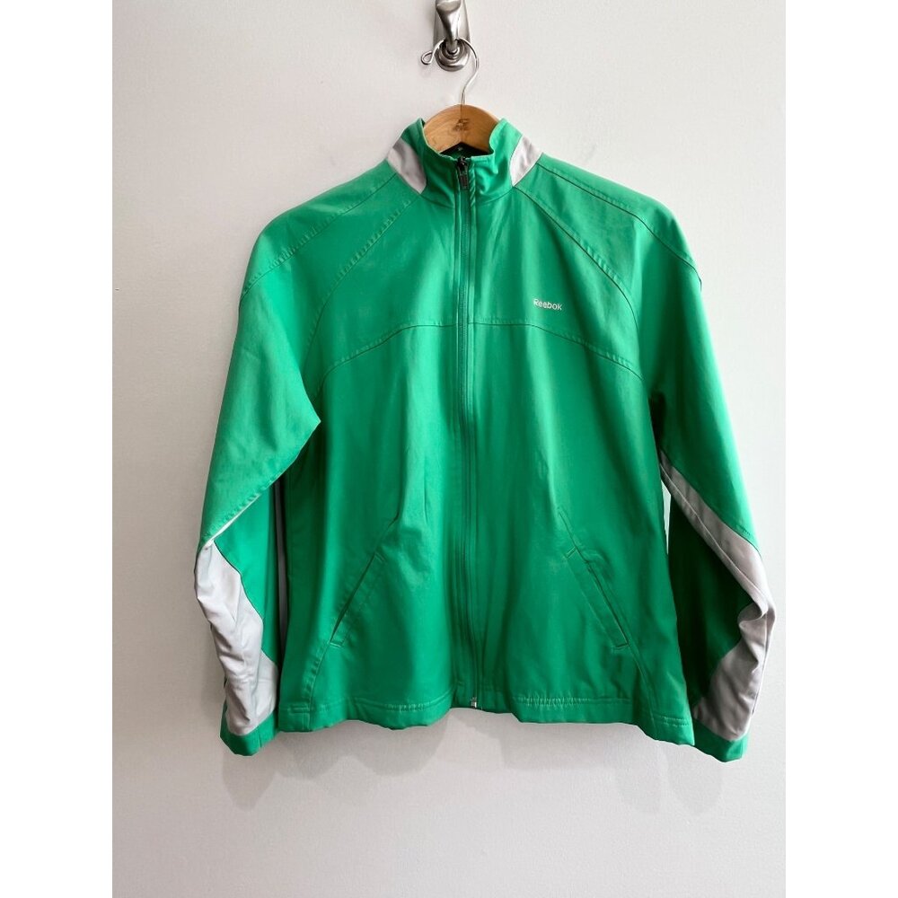 Reebok Windbreaker Jacket Womens L Green with Pockets